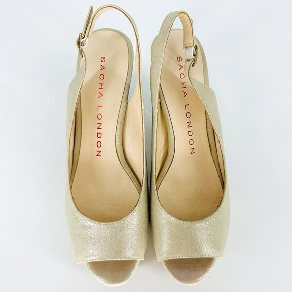 🔥SOLD🔥Sacha London Elga Champagne Metallic Open Toe Sling Back Platform - Picture 3 of 8